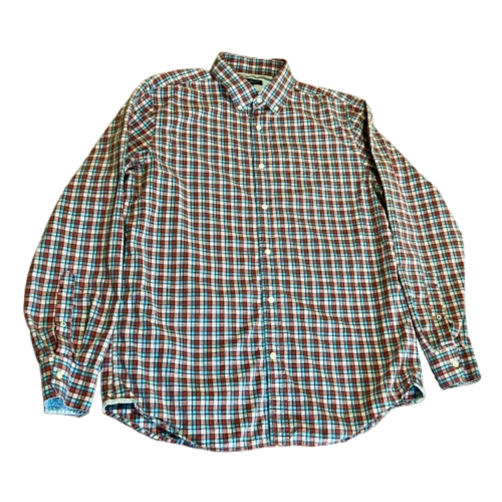 Banana Republic Men's Red and Blue Plaid Shirt